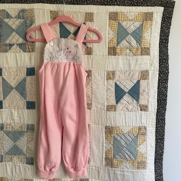 Pink Cotton Baby Overalls with Duck Embroidered Front - Picture 4 of 4